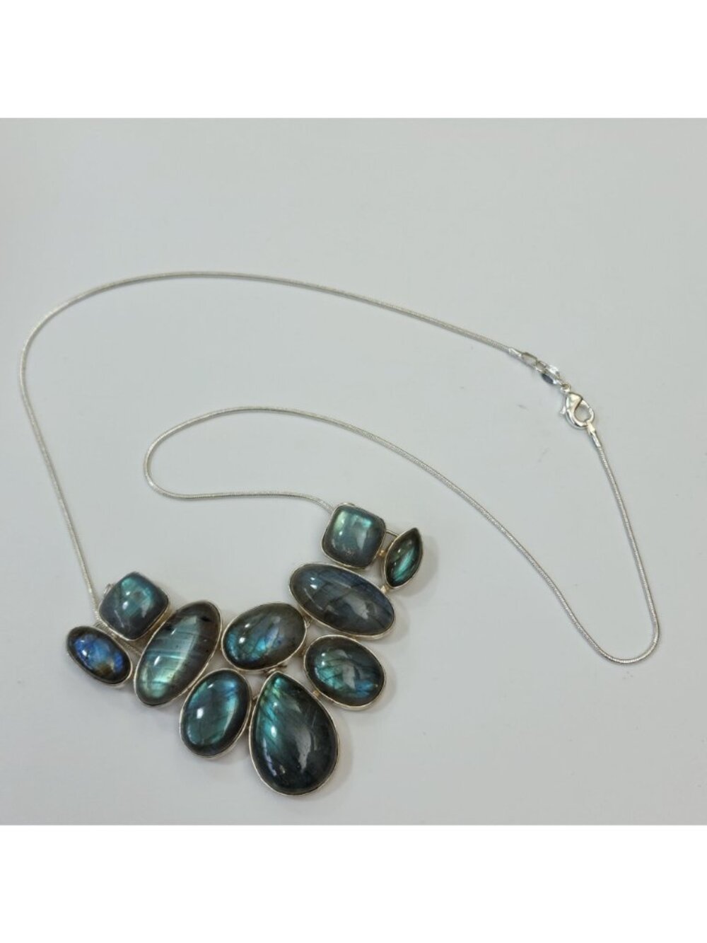 Artisan 10 Labradorite Gemstones Statement Pendant On 925 Silver 20" Chain - Picture 2 of 4